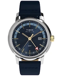 Timex Men's Quartz Analog Blue Leather Watch, 40mm