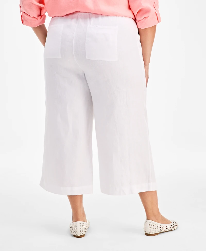 Charter Club Plus Woven Linen Cropped Wide-Leg Pants, Macy's Exclusive