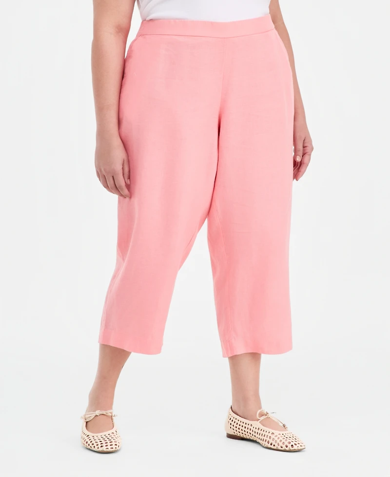 Charter Club Plus 100% Linen Cropped Pants, Exclusively at Macy's