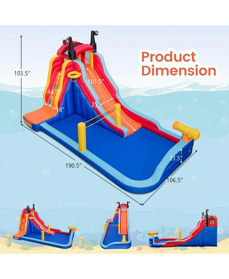 Hongge 5-in-1 Inflatable Water Slide Bounce House with Dual Slides, Splash Pool, and 735W Blower