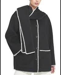 Elle Collection Women's Coat With Detachable Scarf Shirt Jacket
