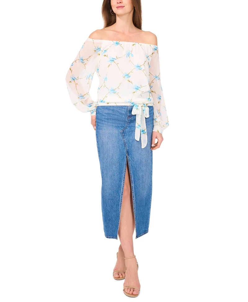 Vince Camuto Women's Floral Off-The-Shoulder Long-Sleeve Tie-Front Blouse