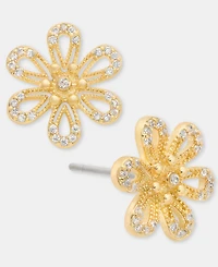 lonna & lilly Gold-Tone Pave Openwork Flower Stud Earrings