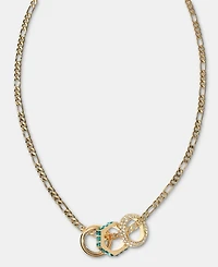 Dkny Gold-Tone Stone, Pave & Polished Rondelle Figaro Link Collar Necklace, 16" + 3" extender