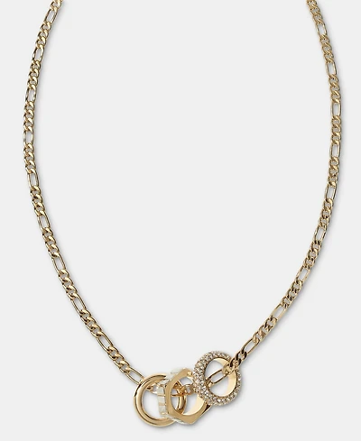 Dkny Gold-Tone Stone, Pave & Polished Rondelle Figaro Link Collar Necklace, 16" + 3" extender