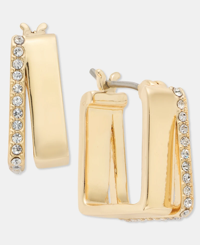 Dkny Gold-Tone Pave Square Split Hoop Earrings