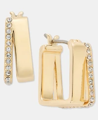 Dkny Gold-Tone Pave Square Split Hoop Earrings