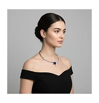 Rachel Glauber White Gold Plated with Blue Teardrop Cubic Zirconia & Clear Cz Accents Collar Necklace
