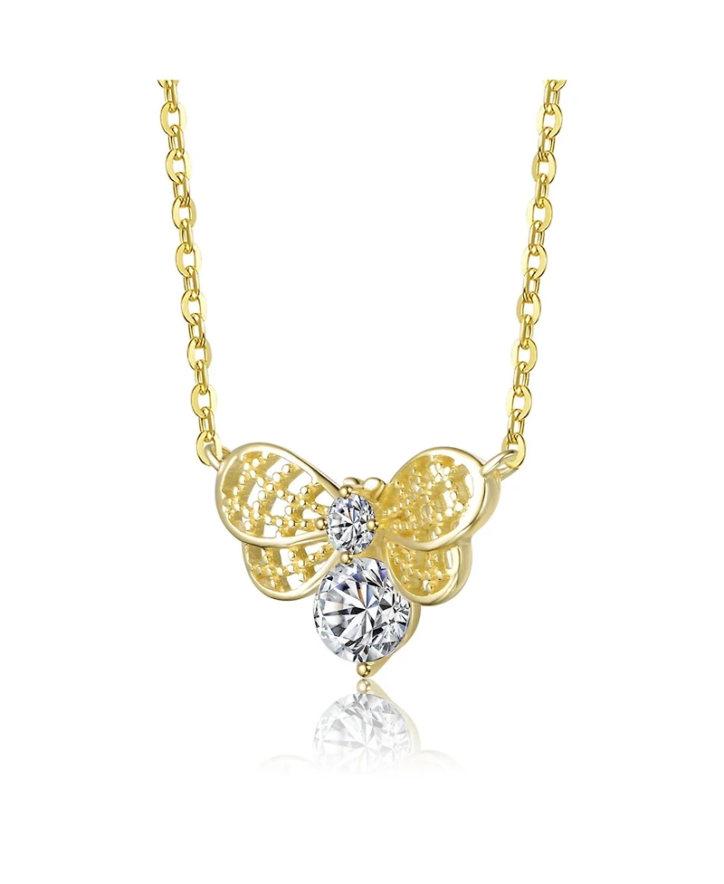 Rachel Glauber 14K Gold Plated with Clear Cubic Zirconia Butterfly Design Necklace