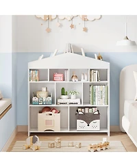 Gaomon Kids Bookshelf with 9 Storage Cubbies, Wooden Dollhouse Bookcase & Toy Organizer for Playroom or Bedroom
