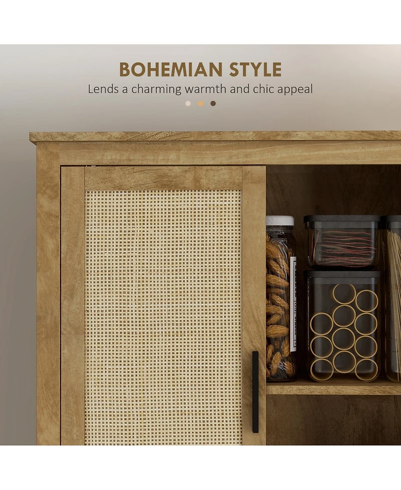 Homcom 64" Rat Kitchen Storage Cabinet with Adjustable Shelf, Natural