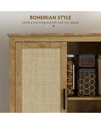 Homcom 64" Rat Kitchen Storage Cabinet with Adjustable Shelf, Natural