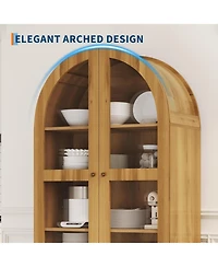 gaomon 71" Tall Arched Kitchen Pantry Cabinet, Farmhouse Storage Cupboard with 2 Drawers & Adjustable Shelves, Freestanding Display Cabinet