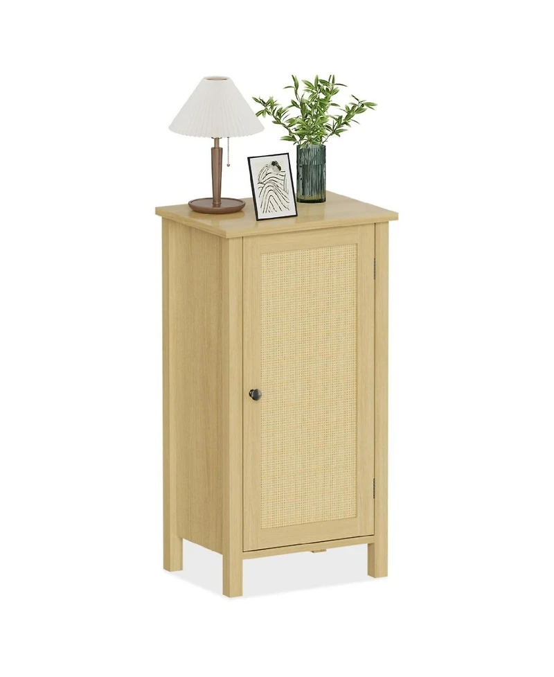 gaomon Bamboo Storage Cabinet with Woven Rattan Door, 2-Tier Space-Saving Freestanding Organizer, Natural Finish Nightstand/Side Table, Natural Color
