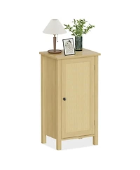 gaomon Bamboo Storage Cabinet with Woven Rattan Door, 2-Tier Space-Saving Freestanding Organizer, Natural Finish Nightstand/Side Table, Natural Color