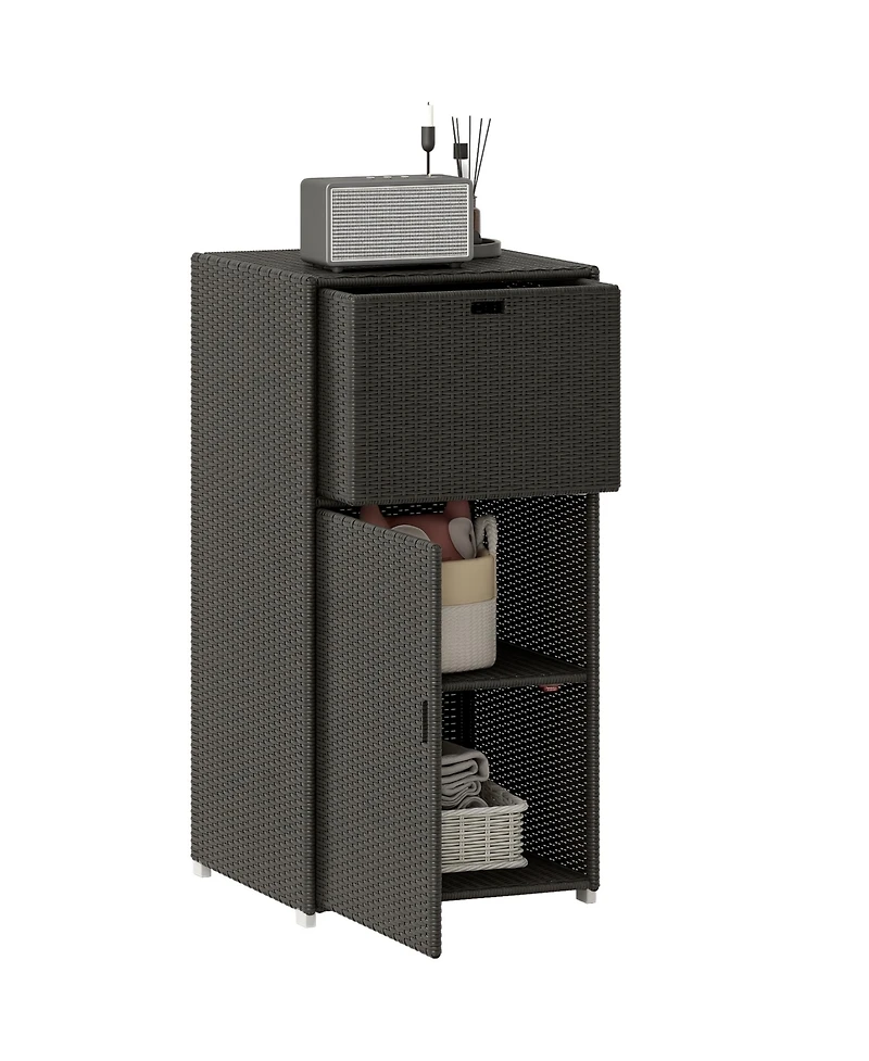 Outsunny Outdoor Towel Rack for Pool w/ Drawer & Cabinet,