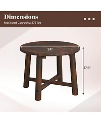 Costway Outdoor Side Table with Solid Wood Structure Small Round Coffee Table for Garden