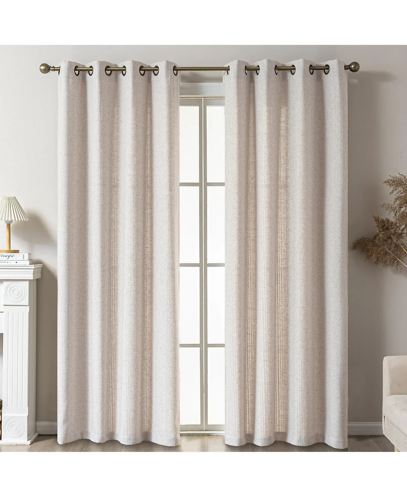 Awesome Home Linen Blend Solid Striped Room Darkening Curtains Pair