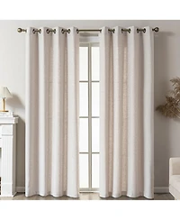 Awesome Home Linen Blend Solid Striped Room Darkening Curtains Pair