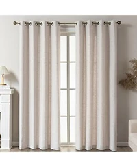 Awesome Home Linen Blend Solid Striped Room Darkening Curtains Pair