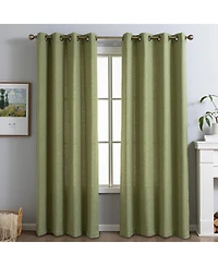Awesome Home Linen Blend Solid Striped Room Darkening Curtains Pair