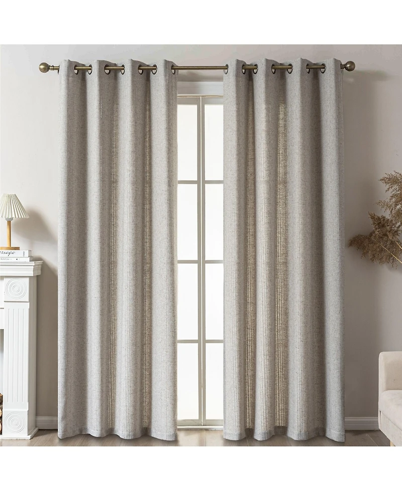 Awesome Home Linen Blend Solid Striped Room Darkening Curtains Pair