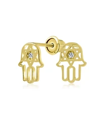 Bling Jewelry Set of 2 Tiny Judaic Jewelry Cz Accent 14K Yellow Gold Hamsa Star Of David Judaic Stud Earrings Bat Mitzvah Secure Screwback Posts