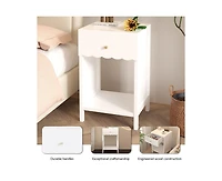 sumyeg Minimalist Scalloped Edge Nightstand with Drawer and Open Shelf in White