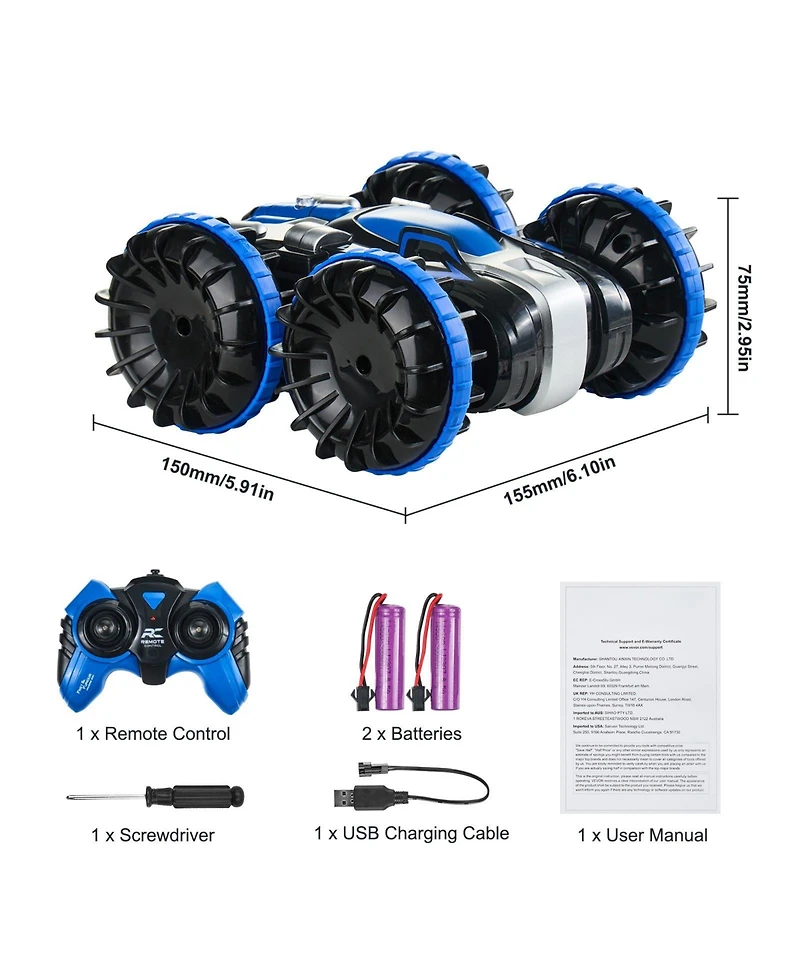 Mecale Amphibious Rc Car Boat, 2.4GHz 12 km/h 4WD Waterproof Car, 360° Rotating Stunt Vehicle with 2 Batteries, Toy for Kids 6