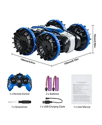 Mecale Amphibious Rc Car Boat, 2.4GHz 12 km/h 4WD Waterproof Car, 360° Rotating Stunt Vehicle with 2 Batteries, Toy for Kids 6