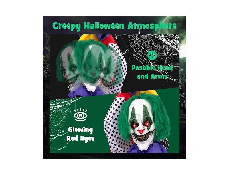 Mondawe 4.5ft Grins Animatronic Clown with Pre-Recorded Phrases and Led Eyes