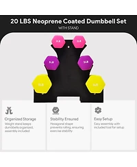 BalanceFrom Neoprene Dumbbell Set with Rack, Nonslip Coated Weights for Women and Men, Strength Training, Multiple Sizes and Colors