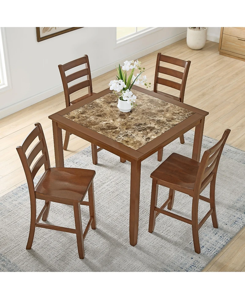 sumyeg Retro 5-Piece Dining Set with Bar Table and Chairs in Brown