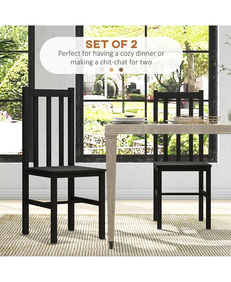Homcom Farmhouse Armless Dining Chairs, Set of 2 with Slat Back, White