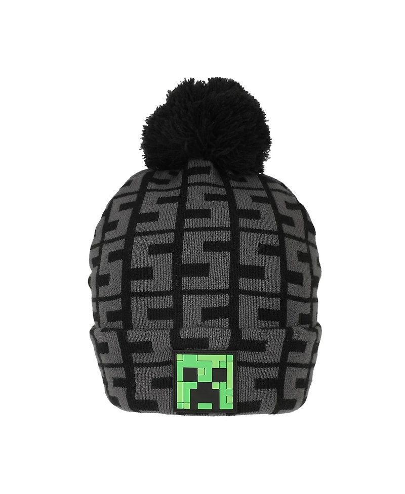 Minecraft Boys Ssss Creeper Black 2-Piece Knit Beanie & Gloves Set