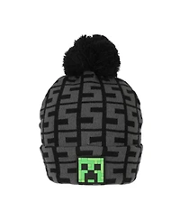 Minecraft Boys Ssss Creeper Black 2-Piece Knit Beanie & Gloves Set