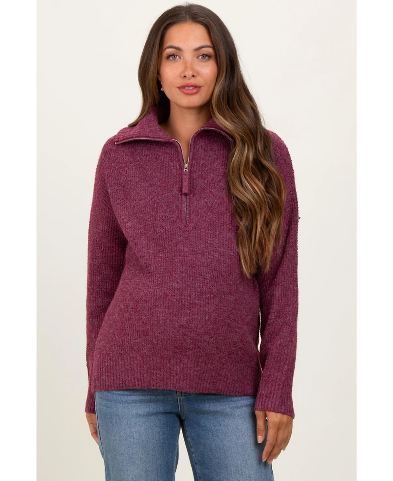 Pinkblush Maternity Burgundy Half Zip Pullover Sweater