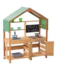 Hongge Kids Outdoor Mud Kitchen Playset with Canopy Sink Storage and Pretend Cooking Features