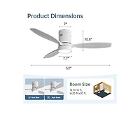 Sofucor 52-inch Classic White 3-Blade Flush Mount Light Ceiling Fan with Remote Control and Supporting Mobile Device Connection