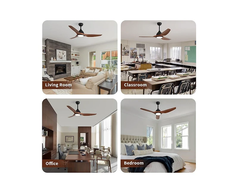52-inch Modern Black 3-Blade Ceiling Fan with Led Light and Remote Control