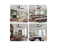 52-inch Modern Black 3-Blade Ceiling Fan with Led Light and Remote Control