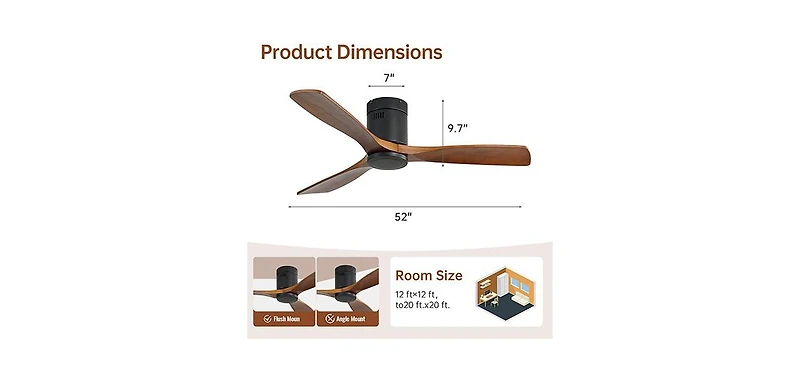 Sofucor 52-inch Modern Black 3-Blade Ceiling Fan with Remote Control and Supporting Mobile Device Connection