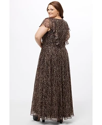 Celebrations by Sydney's Closet Women's Short Sleeve V-Neck Animal Print Dress with Slit