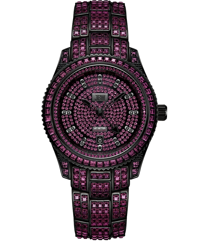 Jbw Women's Reserve Jet Crystal Diamond (0.115 ct. t.w.) Swiss Multifunction Plum Stainless Steel Watch, 39mm