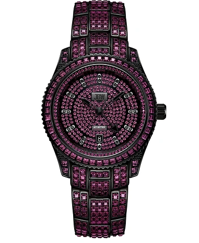Jbw Women's Reserve Jet Crystal Diamond (0.115 ct. t.w.) Swiss Multifunction Plum Stainless Steel Watch, 39mm