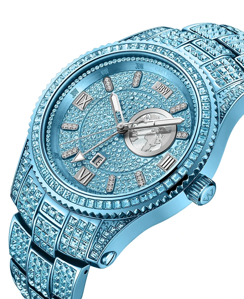 Jbw Women's Reserve Jet Crystal Diamond (0.115 ct. t.w.) Swiss Multifunction Blue Stainless Steel Watch, 46mm