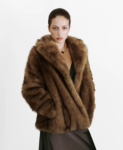 Mango Women's Lapels Faux-Fur Coat