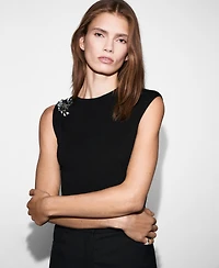 Mango Women's Metallic Flower Knitted Top