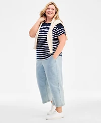 Style & Co Plus Stripe Button-Trim T-Shirt, Exclusively at Macy's