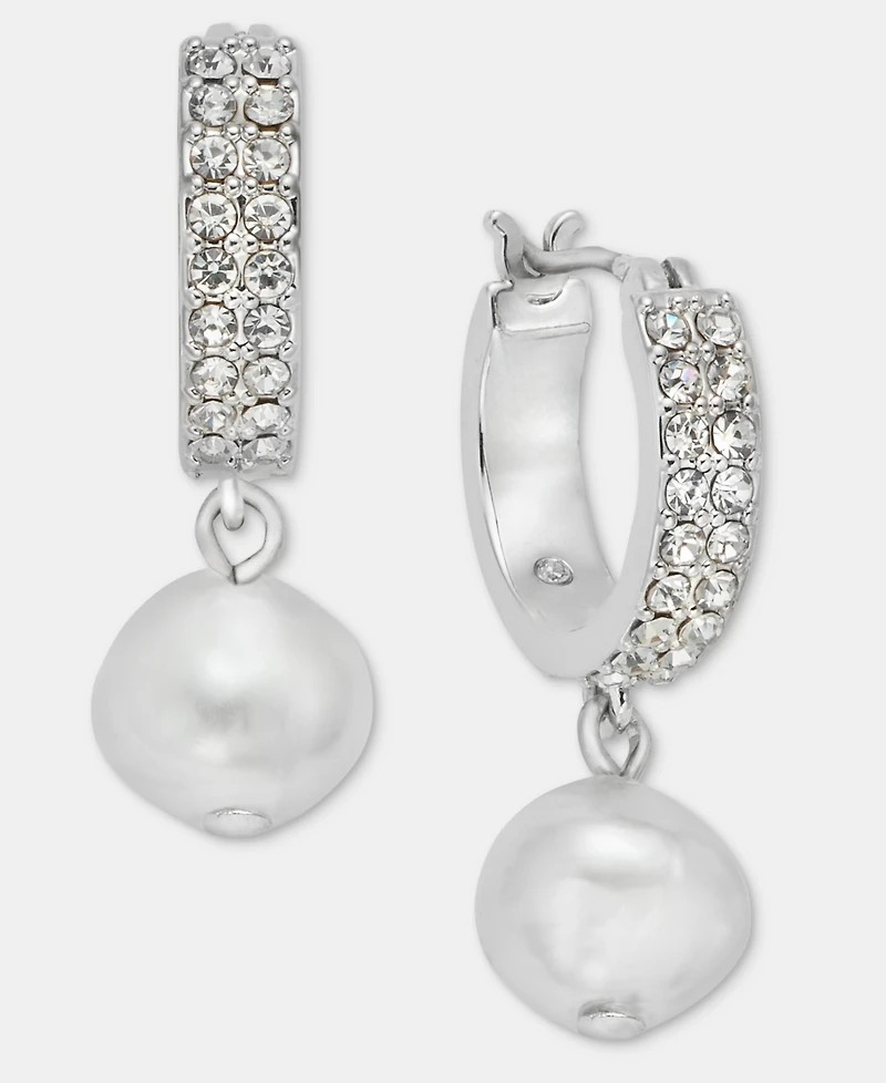 Givenchy Imitation Pearl Charm Pave Hoop Earrings